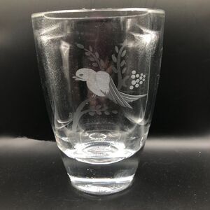 Crystal Flower Vase Clear Etched BIRD 5.25" Oval Thick